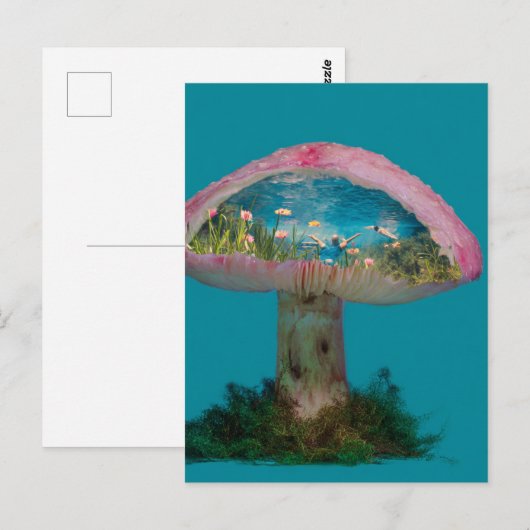 Surrealistisch zwembad in een paddenstoel briefkaart (Voorkant / Achterkant)
