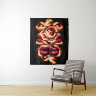 Surrealistische abstracte gezichten vette expressi wandkleed