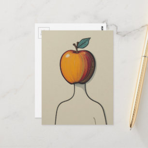 Surrealistische abstracte persoon met een appel al briefkaart