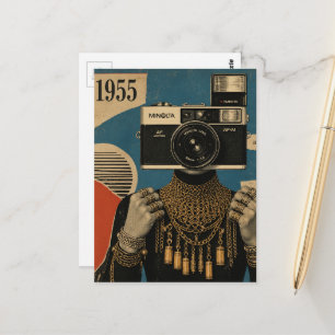 Surrealistische abstracte persoon met een retro ca briefkaart