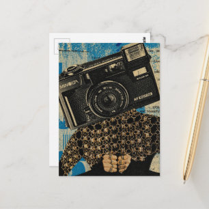 Surrealistische abstracte persoon met een retro ca briefkaart