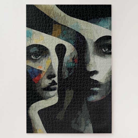 Surrealistische Abstracte verstrengelde gezichten Legpuzzel (Verticaal)