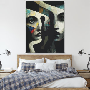 Surrealistische Abstracte Vervlochten Gezichten Canvas Afdruk