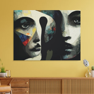 Surrealistische Abstracte Vervlochten Gezichten Canvas Afdruk