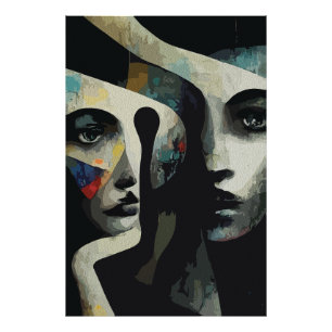 Surrealistische Abstracte Vervlochten Gezichten Foto Afdruk