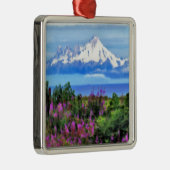 Surrealistische Alaska Wilderness schilderij Metalen Ornament (Rechts)