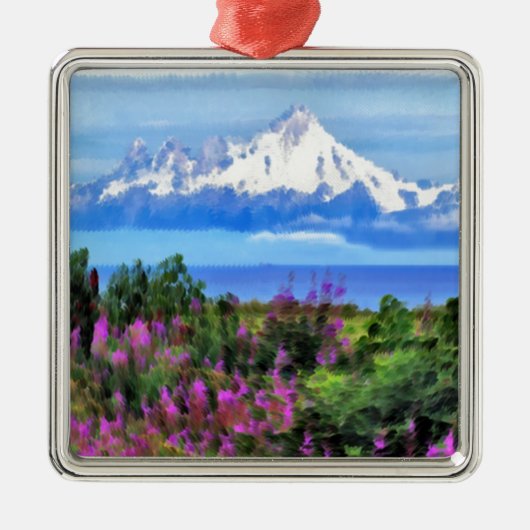 Surrealistische Alaska Wilderness schilderij Metalen Ornament (Voorkant)