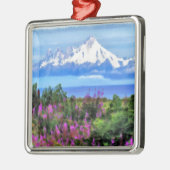 Surrealistische Alaska Wilderness schilderij Metalen Ornament (Links)
