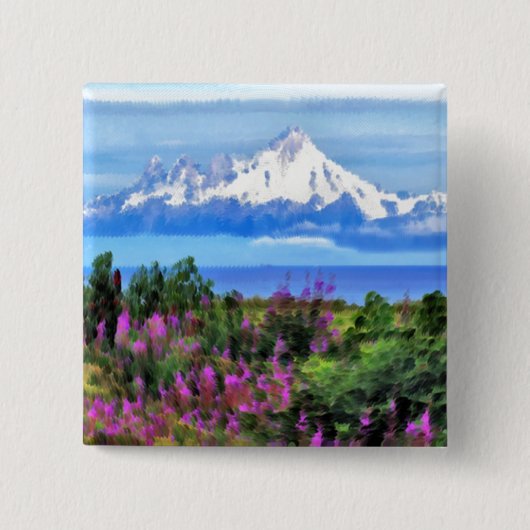 Surrealistische Alaska Wilderness schilderij Vierkante Button 5,1 Cm (Voorkant)