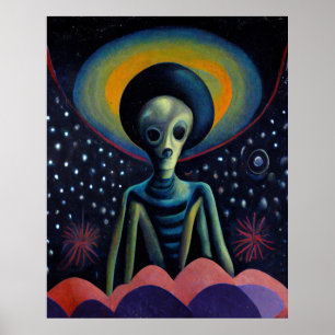 Surrealistische Alien in de ruimte kunstposter Poster