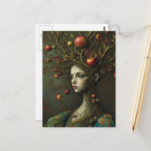 Surrealistische appelboomvrouw briefkaart