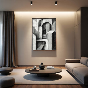 Surrealistische architecturale trappen en bogen Mo Canvas Afdruk