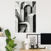 Surrealistische architecturale trappen en bogen Mo Poster (Thuiskantoor)