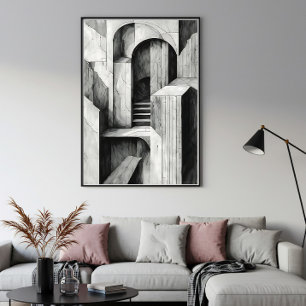 Surrealistische architecturale trappen en bogen Mo Poster