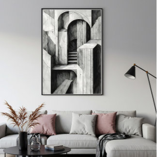 Surrealistische architecturale trappen en bogen Mo Poster
