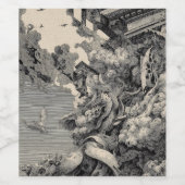 Surrealistische architectuur met vogels en wolken wijn etiket (Enkel label)