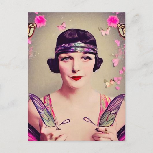 Surrealistische Art Deco Vlinder Flapper Briefkaart (Voorkant)