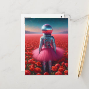 Surrealistische astronaut met een roze tutu discob briefkaart