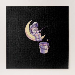 Surrealistische astronaut vist naar sterren muurku legpuzzel