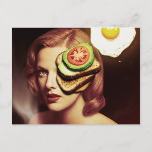 Surrealistische avocado toast en ei ontbijt briefkaart