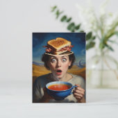 Surrealistische bacon sandwich en soep briefkaart (Staand voorkant)