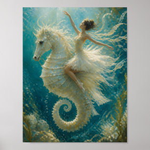 Surrealistische ballerina en zeepaardje fantasie poster