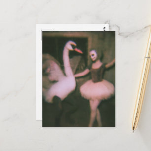 Surrealistische ballerina en zwaan namaak vintage briefkaart