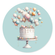 Surrealistische ballonnen en verjaardagstaart