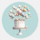 Surrealistische ballonnen en verjaardagstaart ronde sticker (Voorkant)