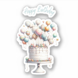 Surrealistische ballonnen en verjaardagstaart sticker