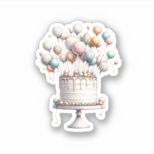 Surrealistische ballonnen en verjaardagstaart sticker