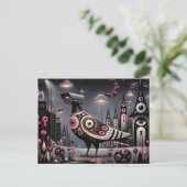 surrealistische bewakingscamera duif in stad briefkaart (Staand voorkant)