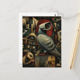 surrealistische bewakingscamera duiven in de bibli briefkaart