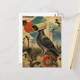 surrealistische bewakingscamera duiven in het kore briefkaart