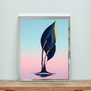 Surrealistische Blauwgroen bladkiemen uit water Foto Afdruk