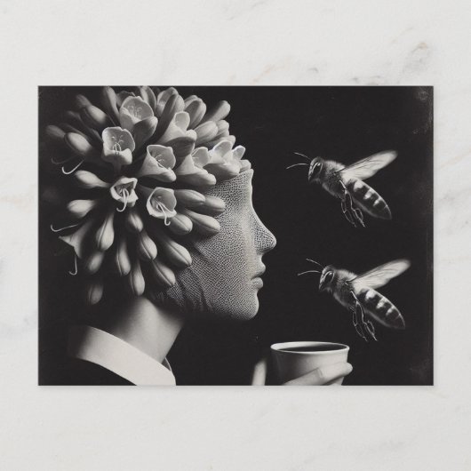 Surrealistische Bloem Hoofd Vrouw en Bijen Briefkaart (Voorkant)