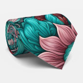 Surrealistische bloemen, cyaan blauw rood stropdas (Opgerold)