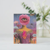 Surrealistische bloemendame collage briefkaart (Staand voorkant)