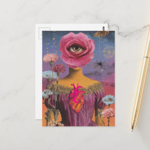 Surrealistische bloemendame collage briefkaart
