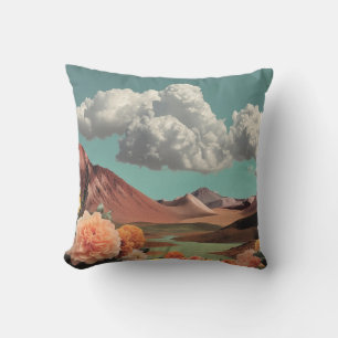 Surrealistische bloemrijke berglandschap met drama kussen