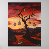 Surrealistische boom met klokken bij zonsondergang poster (Voorkant)