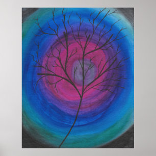 Surrealistische boom silhouet met levendige kosmis poster