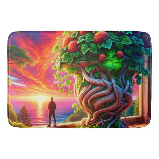 Surrealistische boom zonsondergang scène badmat (Voorkant)