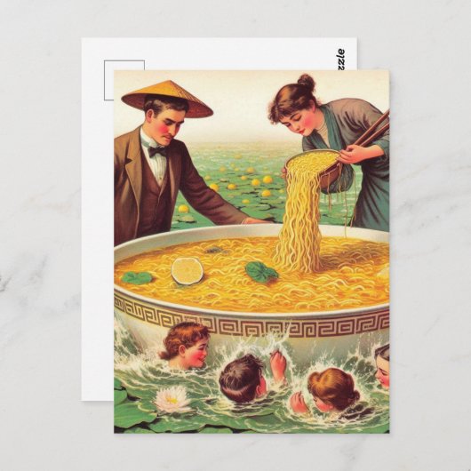 Surrealistische Bowl of Noodles Pool in de vijver Briefkaart (Voorkant / Achterkant)