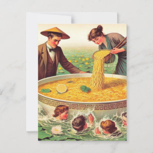 Surrealistische Bowl of Noodles Pool in de vijver Briefkaart