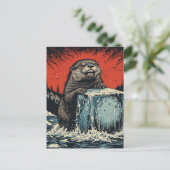 Surrealistische boze otter die ijs breekt briefkaart (Staand voorkant)
