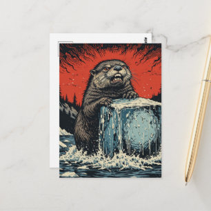 Surrealistische boze otter die ijs breekt briefkaart