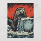 Surrealistische boze otter die ijs breekt briefkaart (Voorkant)