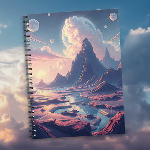 Surrealistische buitenaardse landschap magische we notitieboek