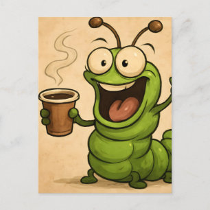 Surrealistische cartoon stijl over cafeïnehoudende briefkaart